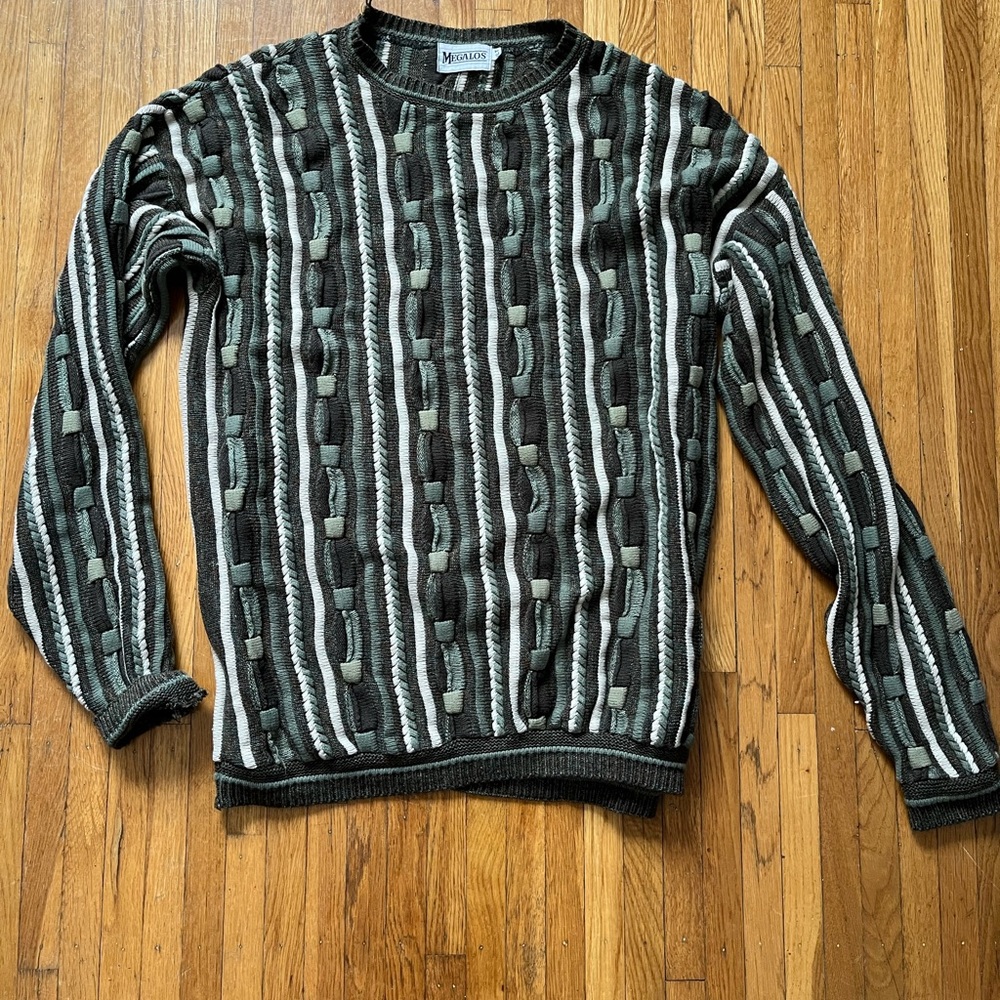 Megalos knitted sweater, great colors. Runs a little large size XL